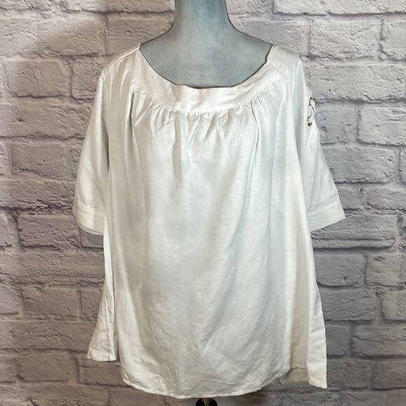 NWT Ashley Stewart lace-up sleeve linen blend blouse - Picture 1 of 8